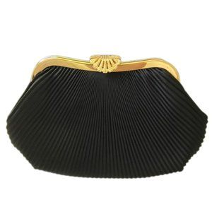 Elegant Pleated Satin Accordion Style Gold Detail Snap Lock Evening Clutch